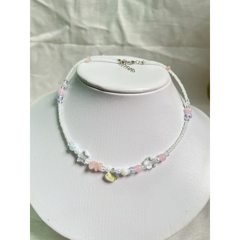 New] Vòng cổ / dây chuyền handmade mix nhiều loại hạt tone xanh-hồng(ib đổi size) | Shopee Việt Nam