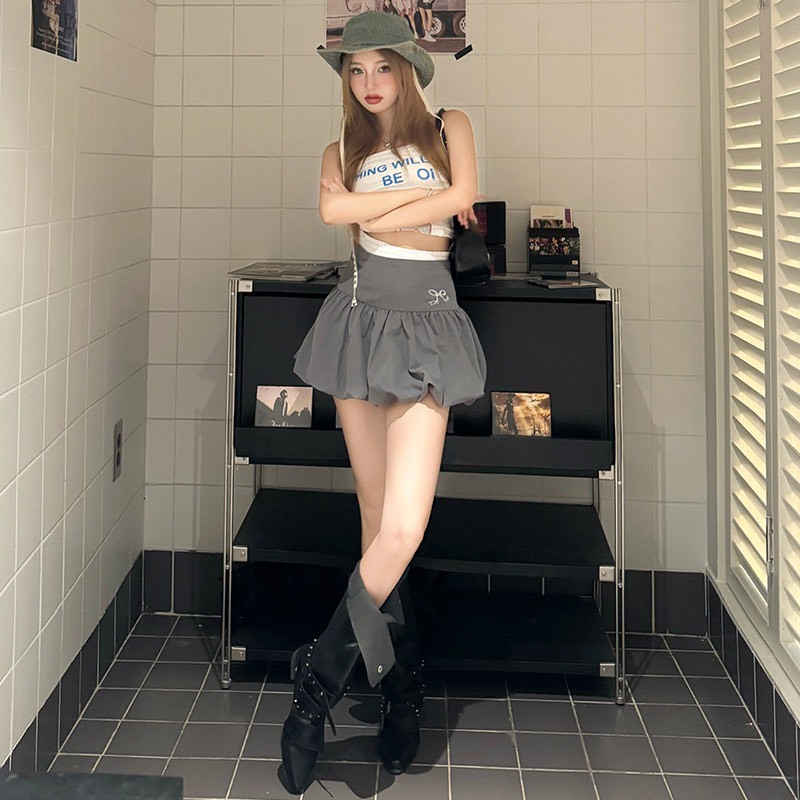 Chân váy bí bubble skirt ngắn dáng xòe bồng họa tiết hình nơ có quần bảo hộ thời trang nữ CVBB001 - Tiktik