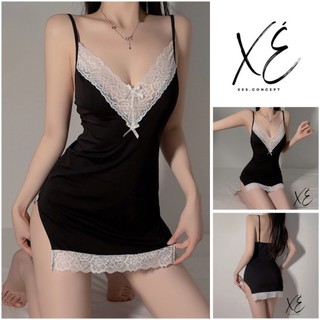 Váy thun cao cấp phối ren chữ V ngực gợi cảm ( V26 )