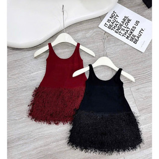 Váy bé gái, Đầm thun mix tua rua sang chảnh cho bé gái