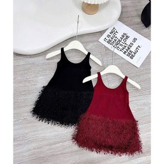 Váy bé gái, Đầm thun mix tua rua sang chảnh cho bé gái