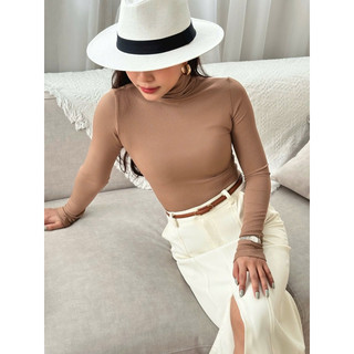 Áo thun tăm len giữ nhiệt cổ lọ dài tay , áo thun tăm cổ cao giữ nhiệt tay dài ôm sát body Miolady AO020