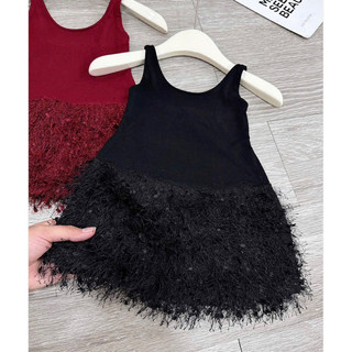 Váy bé gái, Đầm thun mix tua rua sang chảnh cho bé gái