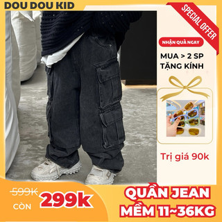 [DOUDOU KID] QJ01 Quần Jean Túi Hộp 4 Túi Bé Trai 11-36kg,Chất Jean Mềm Dày Dặn Phong Cách (Form To Lấy Đúng Size)