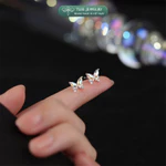 Khuyên tai bạc nữ TLEE, bông tai bạc cánh bướm lấp lánh TLEE JEWELRY B0413 — ảnh 6