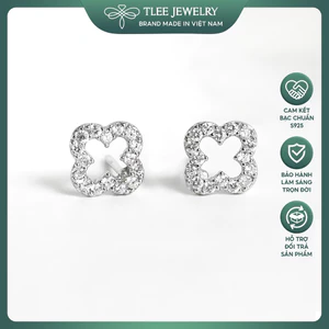 Khuyên tai bạc nữ TLEE cỏ bốn lá viền đính đá nữ tính TLEE JEWELRY B0527