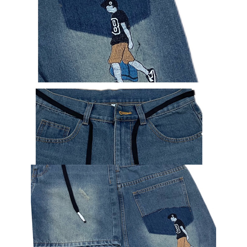 QUẦN SHORT JEANS  THÊU HÌNH, WASH TÚI - FORM TRÊN GỐI, ĐL 360GSM. Menswear | TMTD34
