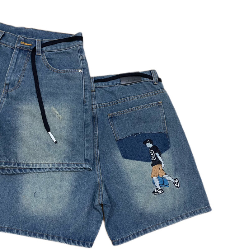 QUẦN SHORT JEANS  THÊU HÌNH, WASH TÚI - FORM TRÊN GỐI, ĐL 360GSM. Menswear | TMTD34