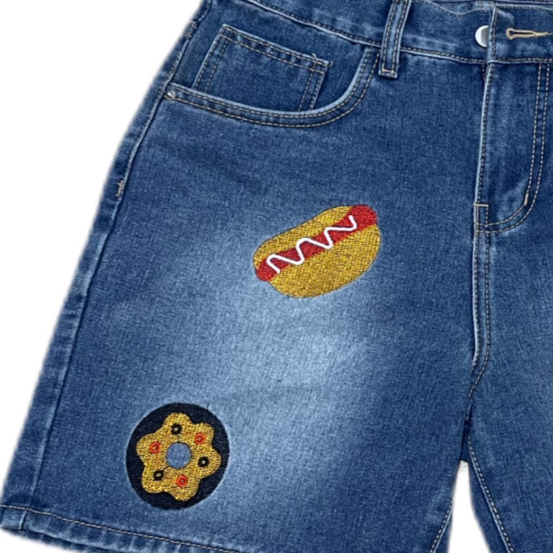 QUẦN SHORT JEANS THÊU “BIG STICKERS ” - Unisex Nam Nữ, Form Tren Gối (Có Túi, Menswear) | TMTD24