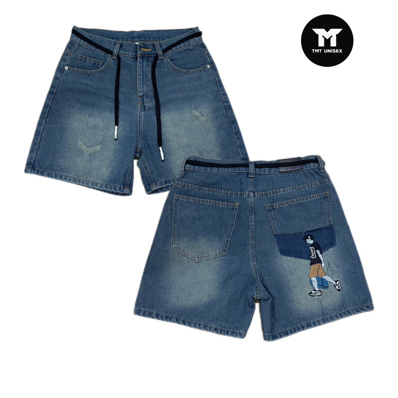 QUẦN SHORT JEANS  THÊU HÌNH, WASH TÚI - FORM TRÊN GỐI, ĐL 360GSM. Menswear | TMTD34