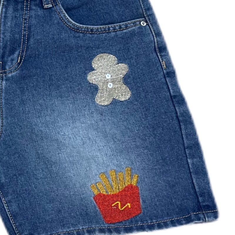 QUẦN SHORT JEANS THÊU “BIG STICKERS ” - Unisex Nam Nữ, Form Tren Gối (Có Túi, Menswear) | TMTD24
