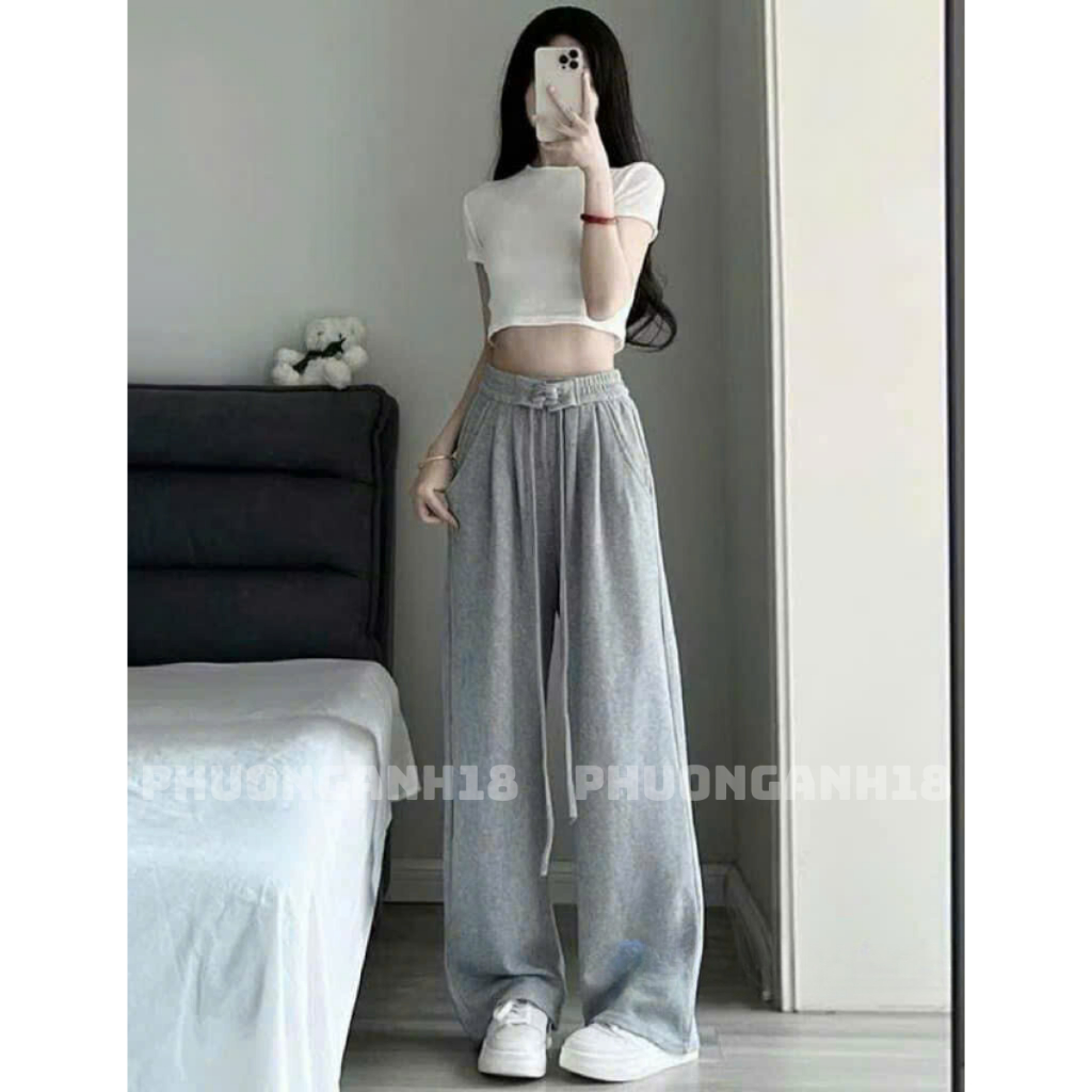 Quần ống suông dây rút cạp cao chất nhung tăm mềm hàng QC 40906