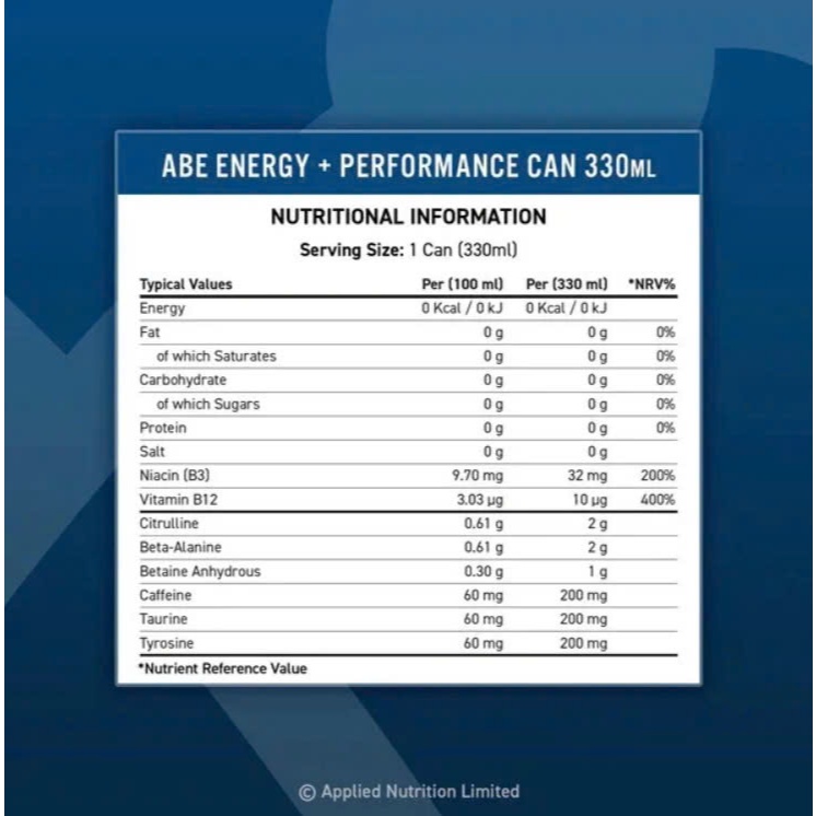 [MADI] Applied ABE Lon 330ml ENERGY + PERFORMANCE Nước Uống Tăng Lực, Tập Trung Tỉnh Táo - KEYGYM
