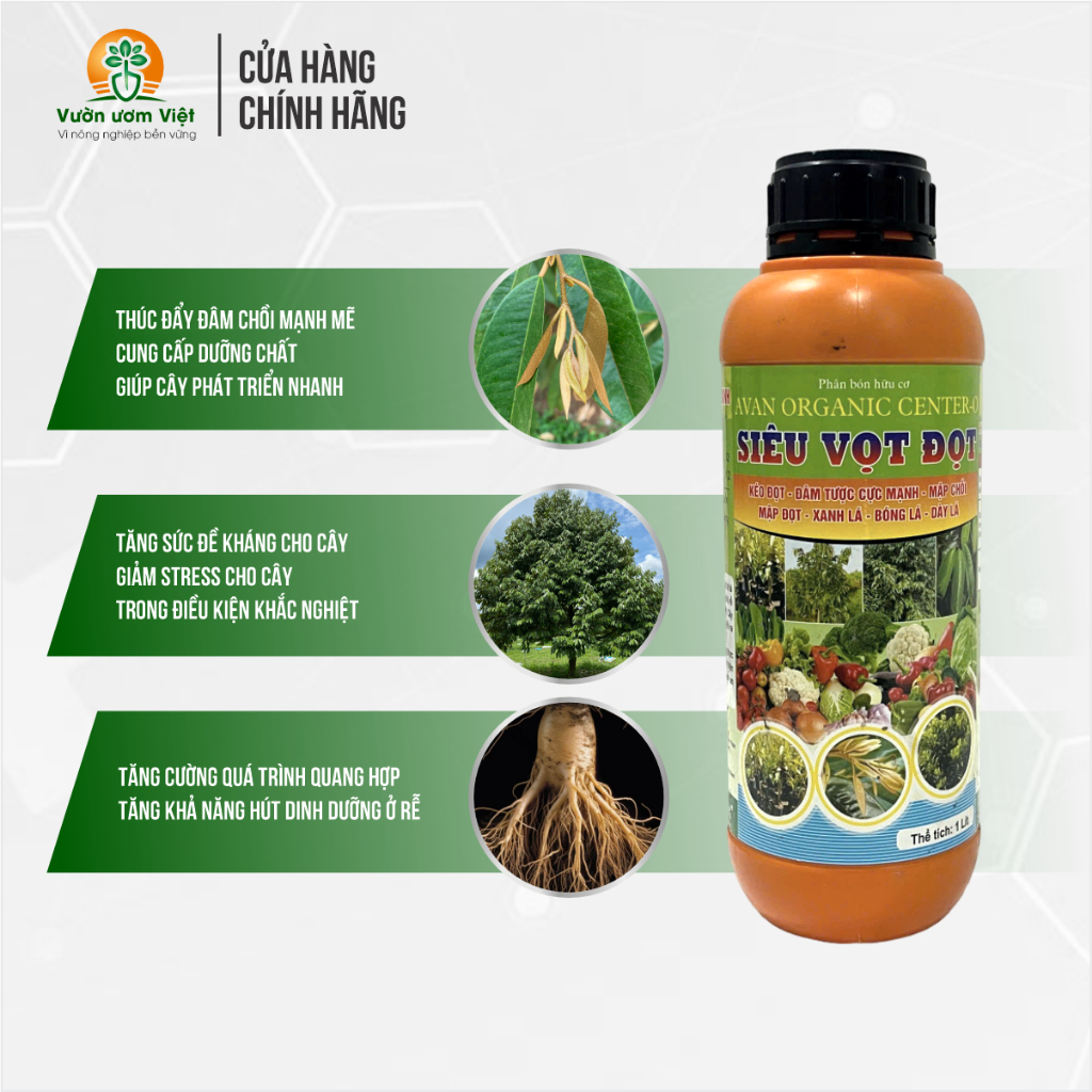 Phân bón ORGANIC SIÊU VỌT ĐỌT dưỡng bộ lá xanh mướt, kích đọt mạnh bằng hữu cơ tự nhiên - 1 Lít