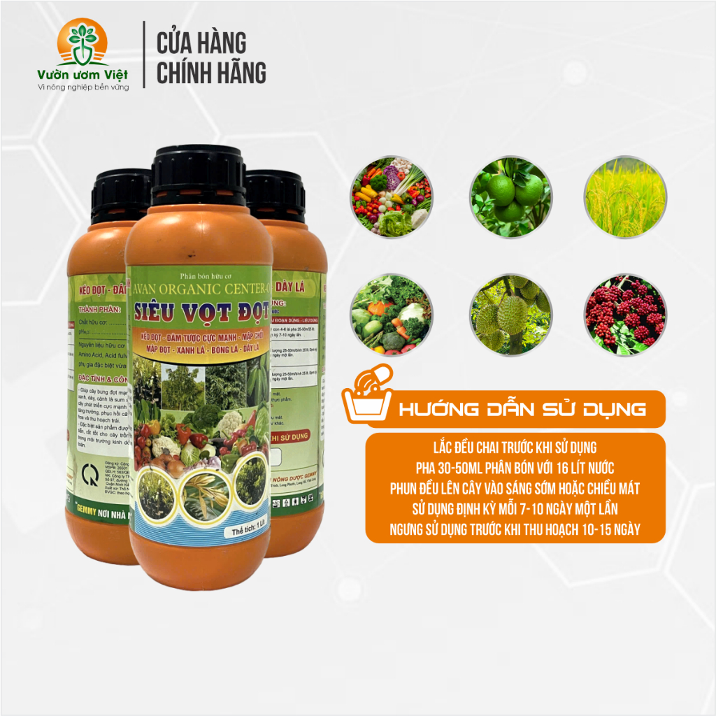 Phân bón ORGANIC SIÊU VỌT ĐỌT dưỡng bộ lá xanh mướt, kích đọt mạnh bằng hữu cơ tự nhiên - 1 Lít