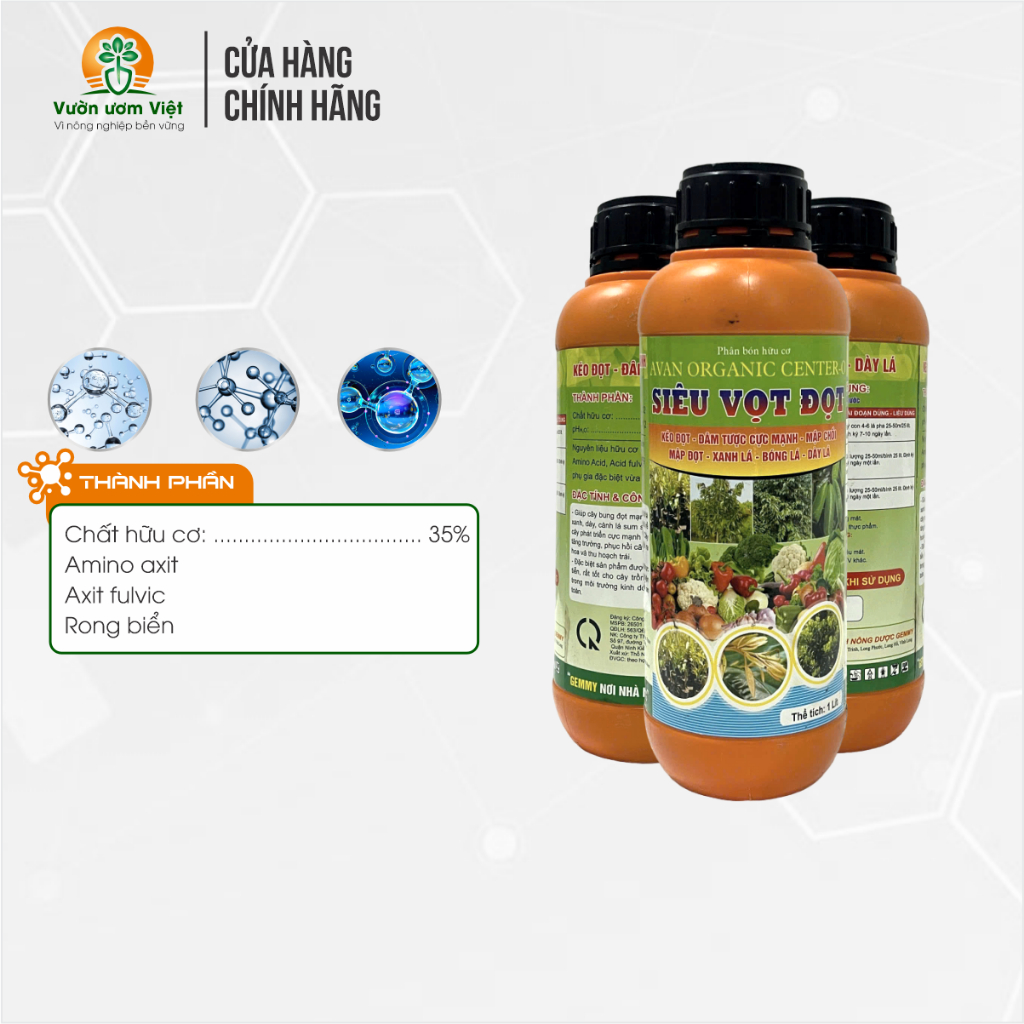Phân bón ORGANIC SIÊU VỌT ĐỌT dưỡng bộ lá xanh mướt, kích đọt mạnh bằng hữu cơ tự nhiên - 1 Lít