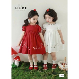 [B&G] Đầm bé gái cotton basic cổ vuông 2 màu đỏ trắng cho bé từ 12-45kg (2-11 tuổi)