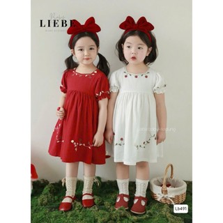 [B&G] Đầm bé gái cotton basic cổ vuông 2 màu đỏ trắng cho bé từ 12-45kg (2-11 tuổi)