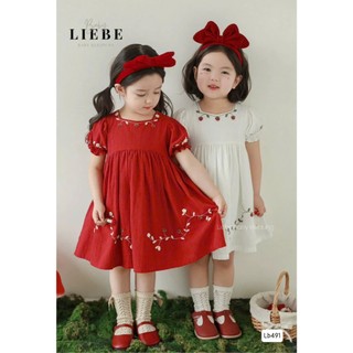 [B&G] Đầm bé gái cotton basic cổ vuông 2 màu đỏ trắng cho bé từ 12-45kg (2-11 tuổi)