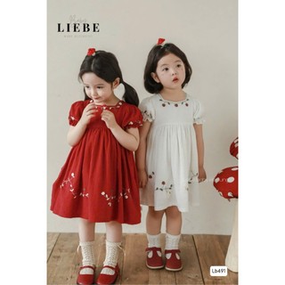 [B&G] Đầm bé gái cotton basic cổ vuông 2 màu đỏ trắng cho bé từ 12-45kg (2-11 tuổi)