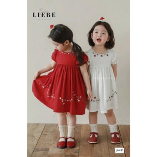 [B&G] Đầm bé gái cotton basic cổ vuông 2 màu đỏ trắng cho bé từ 12-45kg (2-11 tuổi)