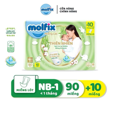 Miếng Lót Sơ Sinh THIÊN NHIÊN Molfix NB1 90+10, NB1-64,NB1 - 128 Miếng - Siêu Thấm Hút, Tiết Kiệm