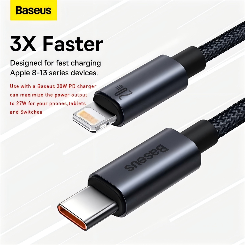 Ảnh Cáp Sạc Nhanh Baseus PD 20W USB-C to Ligh, Tương Thích các dòng Phone cho điện thoại từ cổng C qua L 2