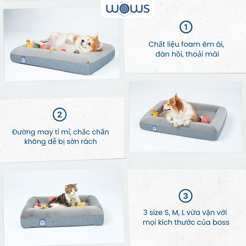 Ảnh WOWS - Nệm Foam Thú Cưng Chiko - Đệm Ngủ Chó Mèo Cao Cấp - Vỏ Tháo Được, Mềm Mại, Đàn Hồi - S, M, L 2