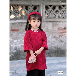 [B&G] Áo dài bé gái, áo dài tết cách tân gấm Hồ Điệp họa tiêt nổi cao cấp tặng kèm mấn, dây ngọc
