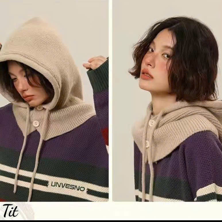 Mũ len liền quàng cổ dày dặn có dâ rút điều chỉnh