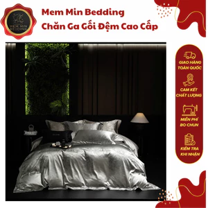 Bộ Chăn Ga Gối Gấm Hoàng Gia Thiết Kế Tối Giản Họa Tiết Lá Nhẹ Nhàng Tinh Tế Sang Trọng - MemMinbedding Luxury