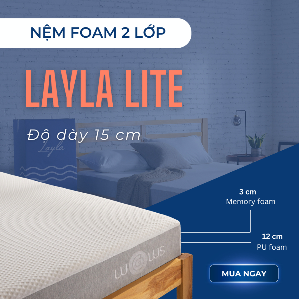 Ảnh WOWS - Nệm Foam 15cm Layla Lite Cho Người Lớn Tuổi - Bảo Vệ Cột Sống, Ép Cuộn Tiện Lợi - BH 10 Năm 2