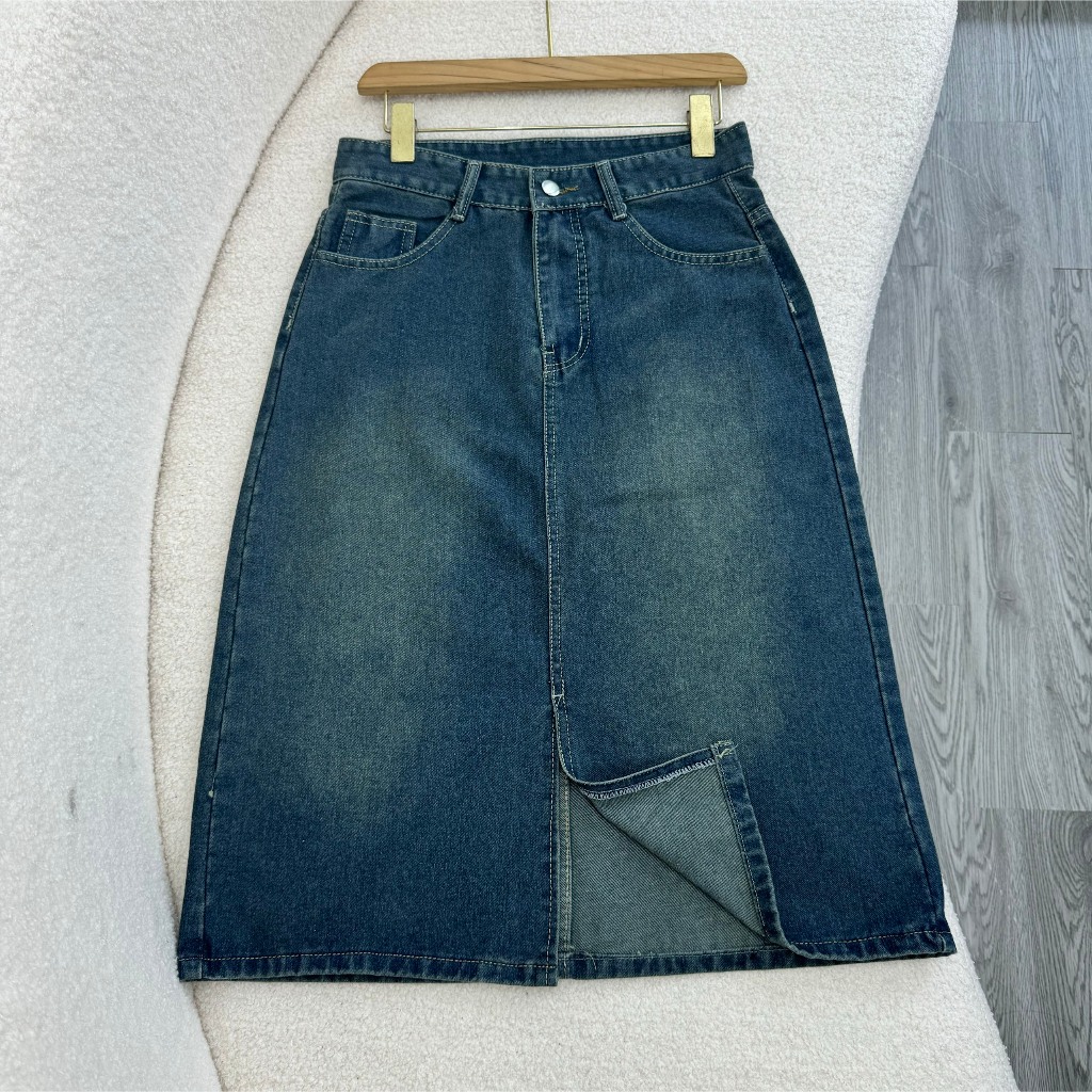 Chân Váy Jean Dáng Dài Xẻ Tà Bigsize Nữ,Chân Váy Bò Cạp Cao Ôm Eo Phong Cách Ulzzang V5