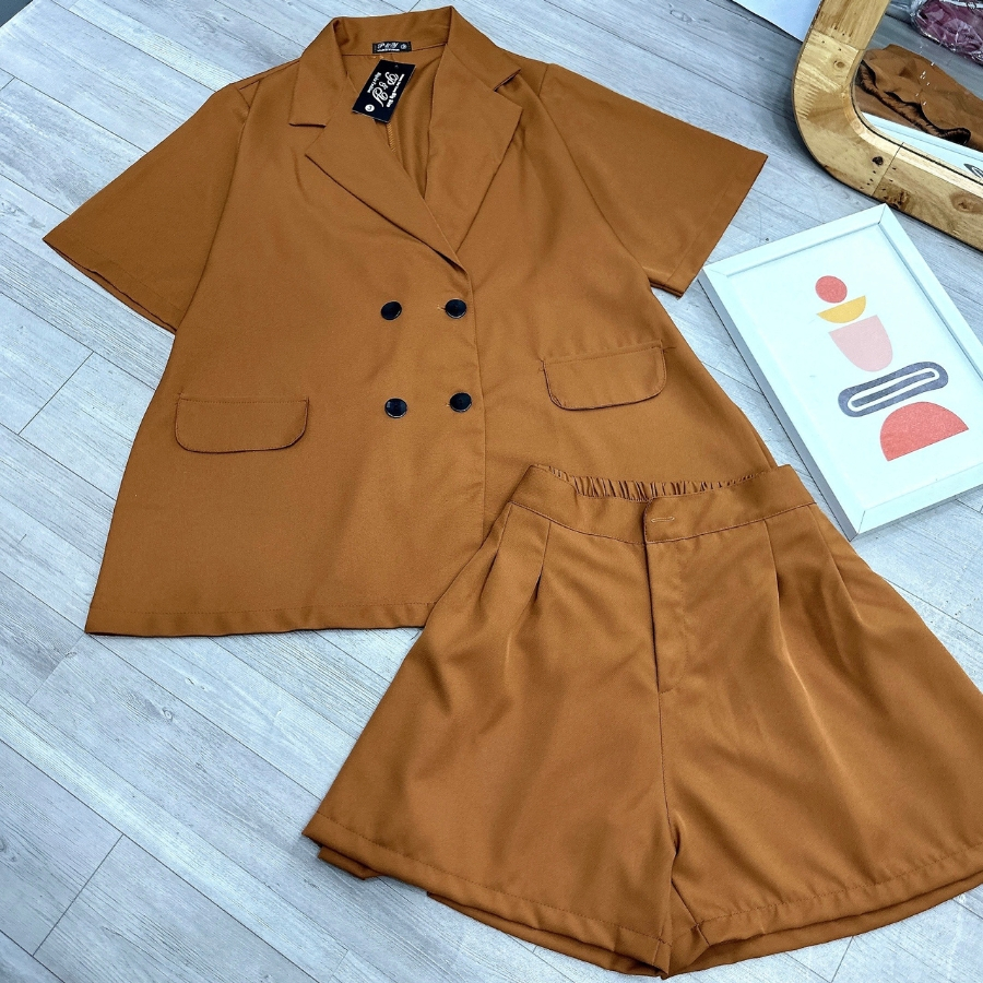 Set Vest Bigsize Nữ,Set Vet Tay Ngắn Có Nút  Mix Quần Short Cạp Cao Chất Cotton,Bộ Thời Trang Công Sở Big Size SET VET
