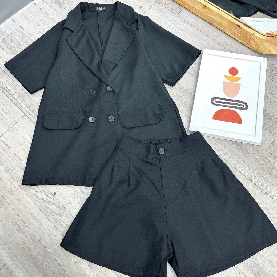 Set Vest Bigsize Nữ,Set Vet Tay Ngắn Có Nút  Mix Quần Short Cạp Cao Chất Cotton,Bộ Thời Trang Công Sở Big Size SET VET
