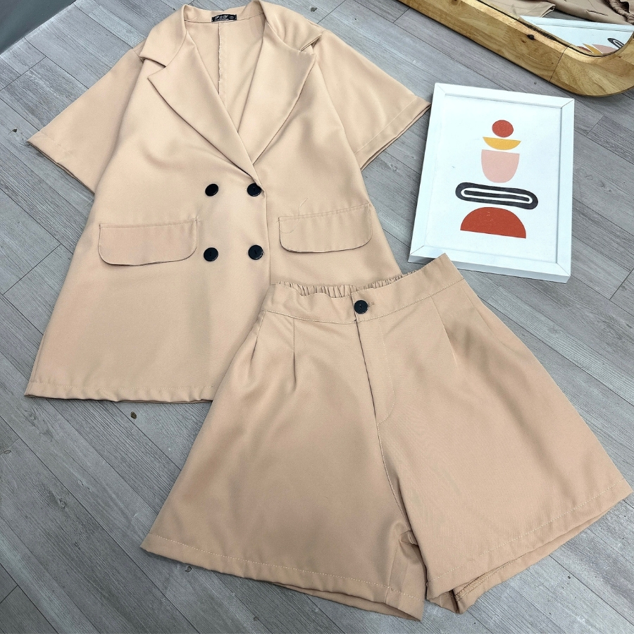 Set Vest Bigsize Nữ,Set Vet Tay Ngắn Có Nút  Mix Quần Short Cạp Cao Chất Cotton,Bộ Thời Trang Công Sở Big Size SET VET