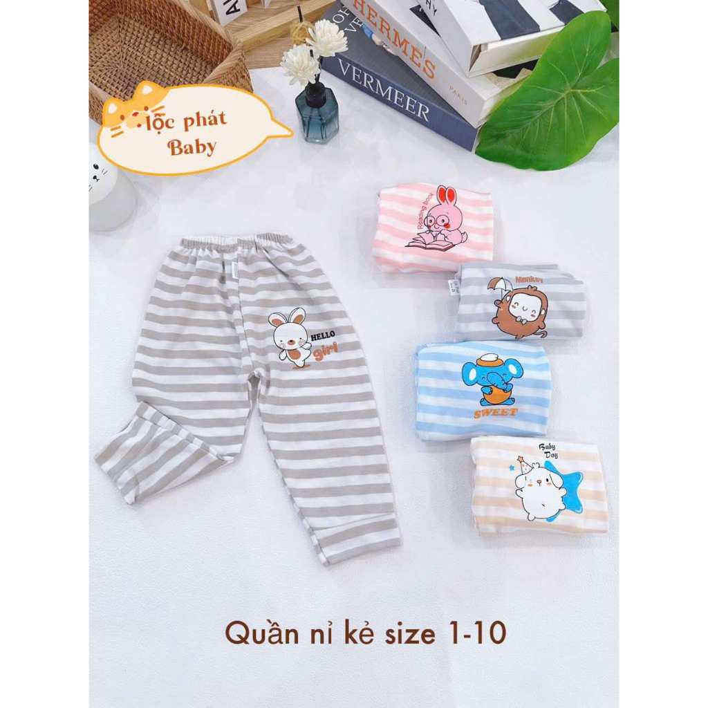 Combo 5 quần dài nỉ kẻ cho bé trai, bé gái từ 11 đến 16kg