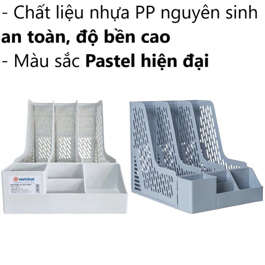 Khay đựng tài liệu 3 ngăn, Khay đựng đồ văn phòng, khay đựng dụng cụ học tập Chính Hãng VIỆT NHẬT (Mã 5680)
