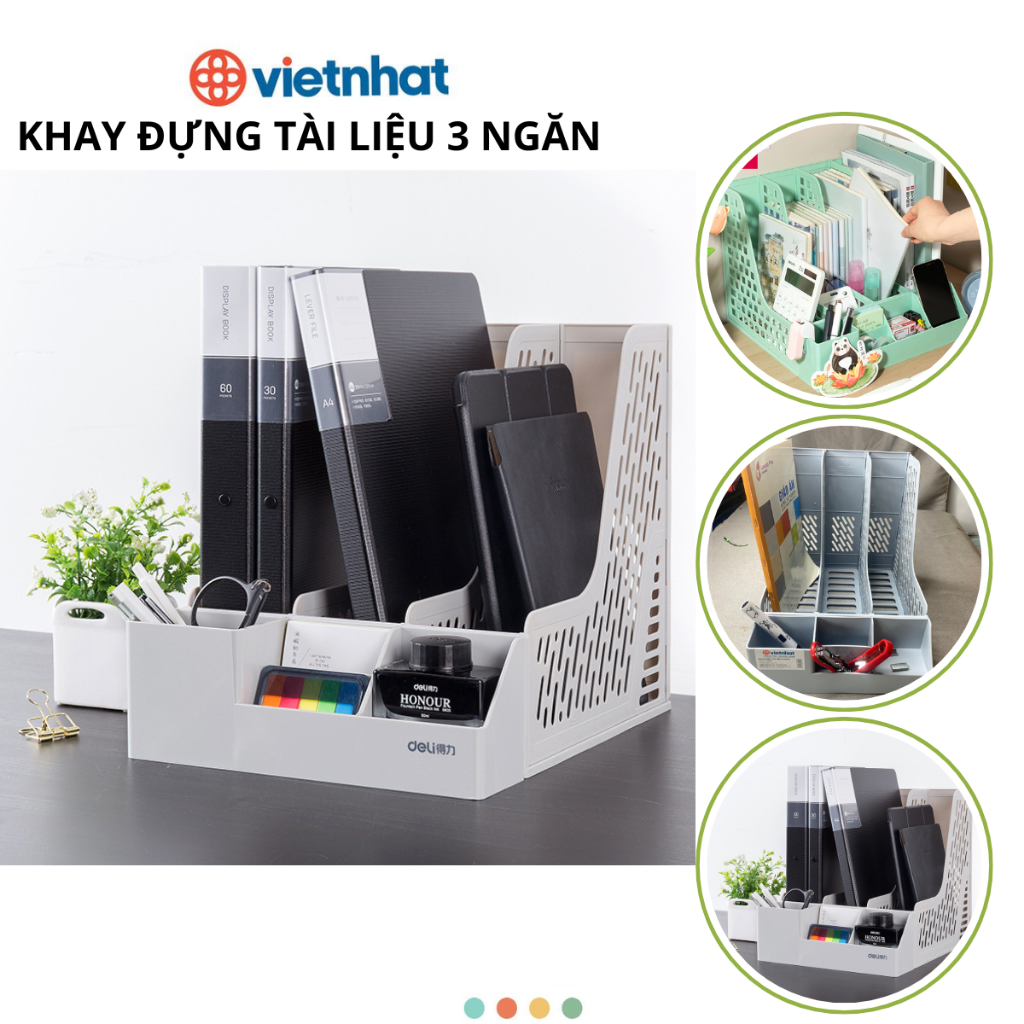 Khay đựng tài liệu 3 ngăn, Khay đựng đồ văn phòng, khay đựng dụng cụ học tập Chính Hãng VIỆT NHẬT (Mã 5680)