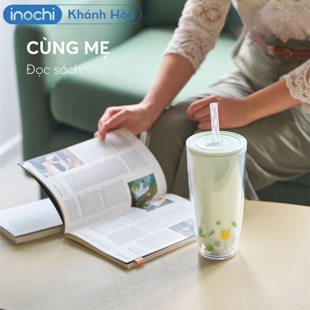Cốc nhựa Chiba Classic INOCHI, cốc nhựa kèm ống hút dung tích 750ml nhựa nguyên sinh an toàn