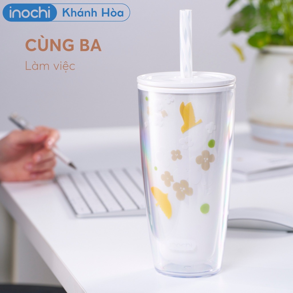 Cốc nhựa Chiba Classic INOCHI, cốc nhựa kèm ống hút dung tích 750ml nhựa nguyên sinh an toàn