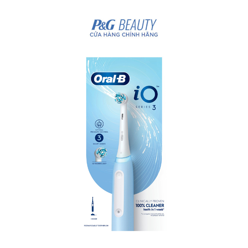Ảnh Bàn Chải Điện ORAL-B Loại Bỏ Thêm Đến 100% Mảng Bám iO3 Ice Blue - Hộp 1 Cái 1
