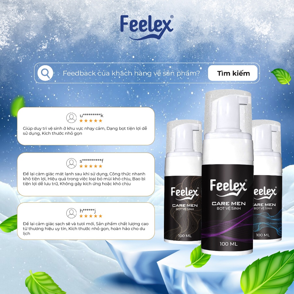 Bọt vệ sinh nam Feelex Cool dạng bọt, hương thơm nam tính, mạnh mẽ, mát lạnh - 100ml