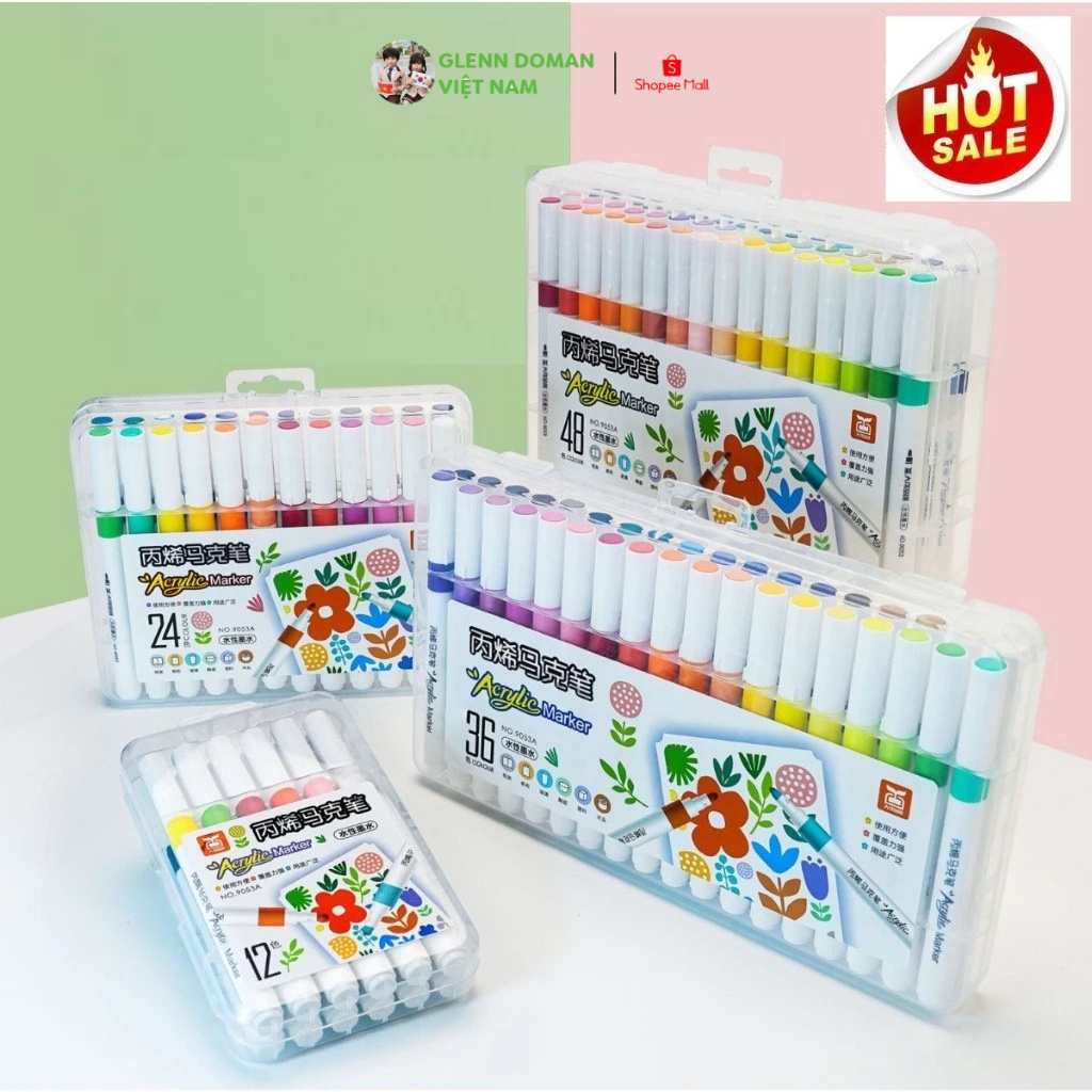 Ảnh Bút Màu Acrylic Marker Cao Cấp Có Thể Vẽ Chồng Màu, Màu Sắc Tươi Sáng ,Vẽ Trên Mọi Chất Liệu - Bút Lông Màu 1