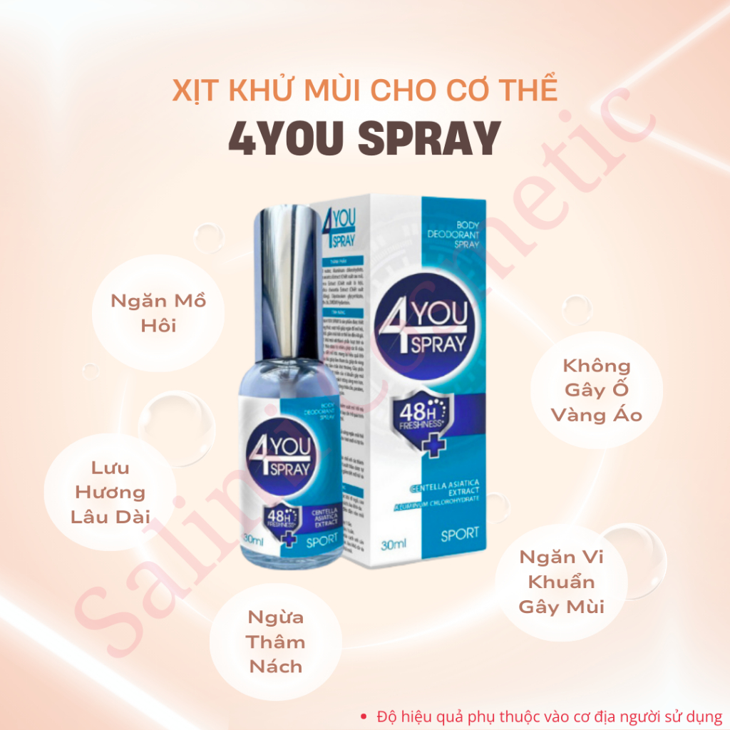 Xịt Khử Mùi Toàn Thân 4YOU SPRAY 30ml Giúp Ngăn Tiết Mồ Hôi, Khử Mùi Hôi Nách Không Gây Ố Vàng Áo