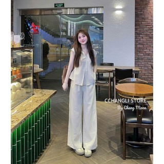 Set bộ tuyết nhung áo cổ chữ V sát tay quần dài ống rộng màu trơn thời trang mặc được hằng ngày hoặc đi dạo