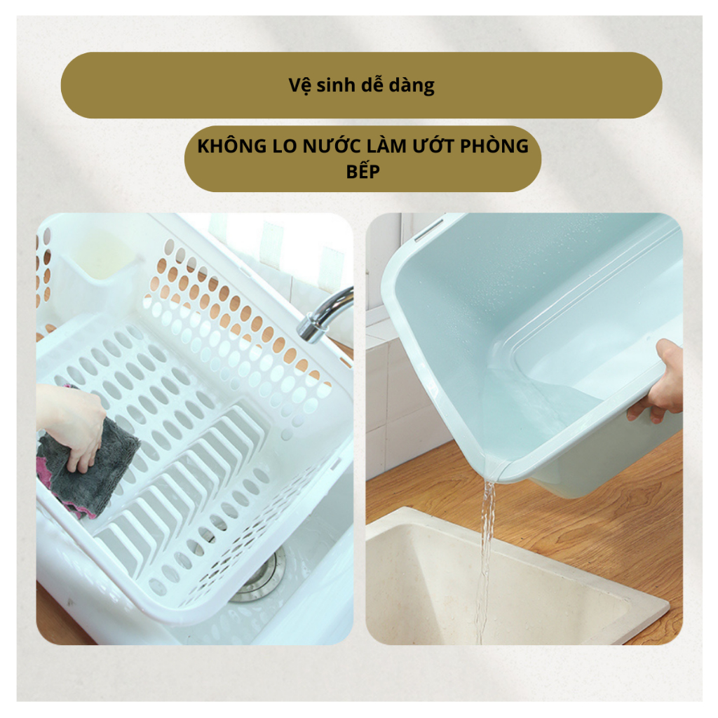 Kệ úp bát ráo nước có nắp đậy và ống cắm đũa dung tích lớn Chính Hãng VIỆT NHẬT (Mã 5568)