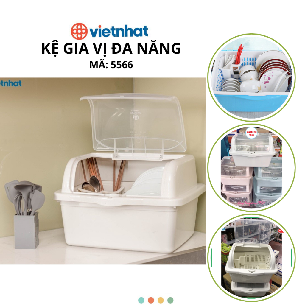 Kệ úp bát ráo nước có nắp đậy và ống cắm đũa dung tích lớn Chính Hãng VIỆT NHẬT (Mã 5568)
