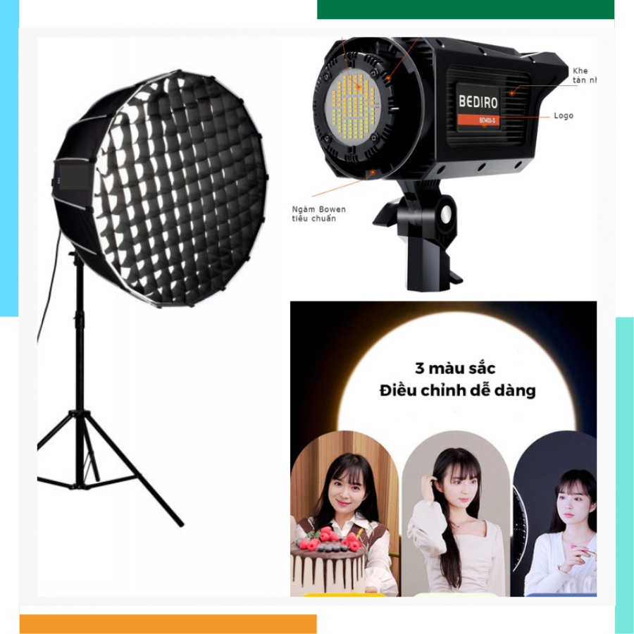 Đèn sofbox tổ ong hỗ trợ ánh sáng kinh doanh, chụp hình, Bediro BD-400S ...