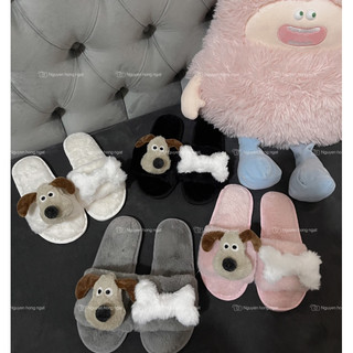DÉP LÔNG nữ đi trong nhà gắn xương chó cute hàng sẵn